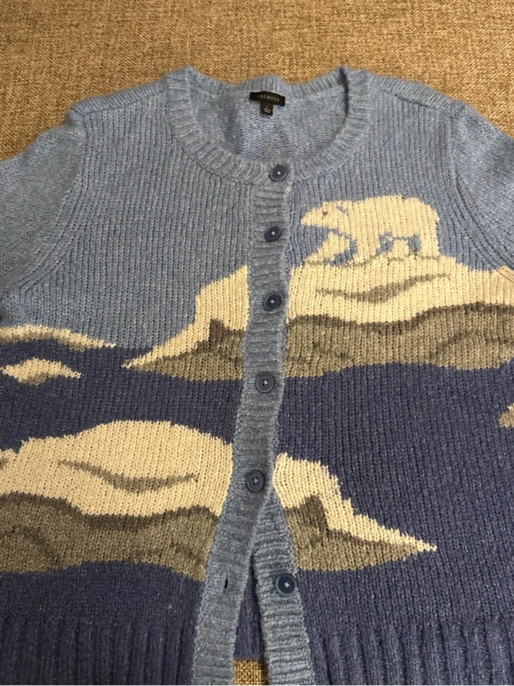 Talbots Light Blue and Cream Patterned Button-Up Cardigan - Picture 1 of 3